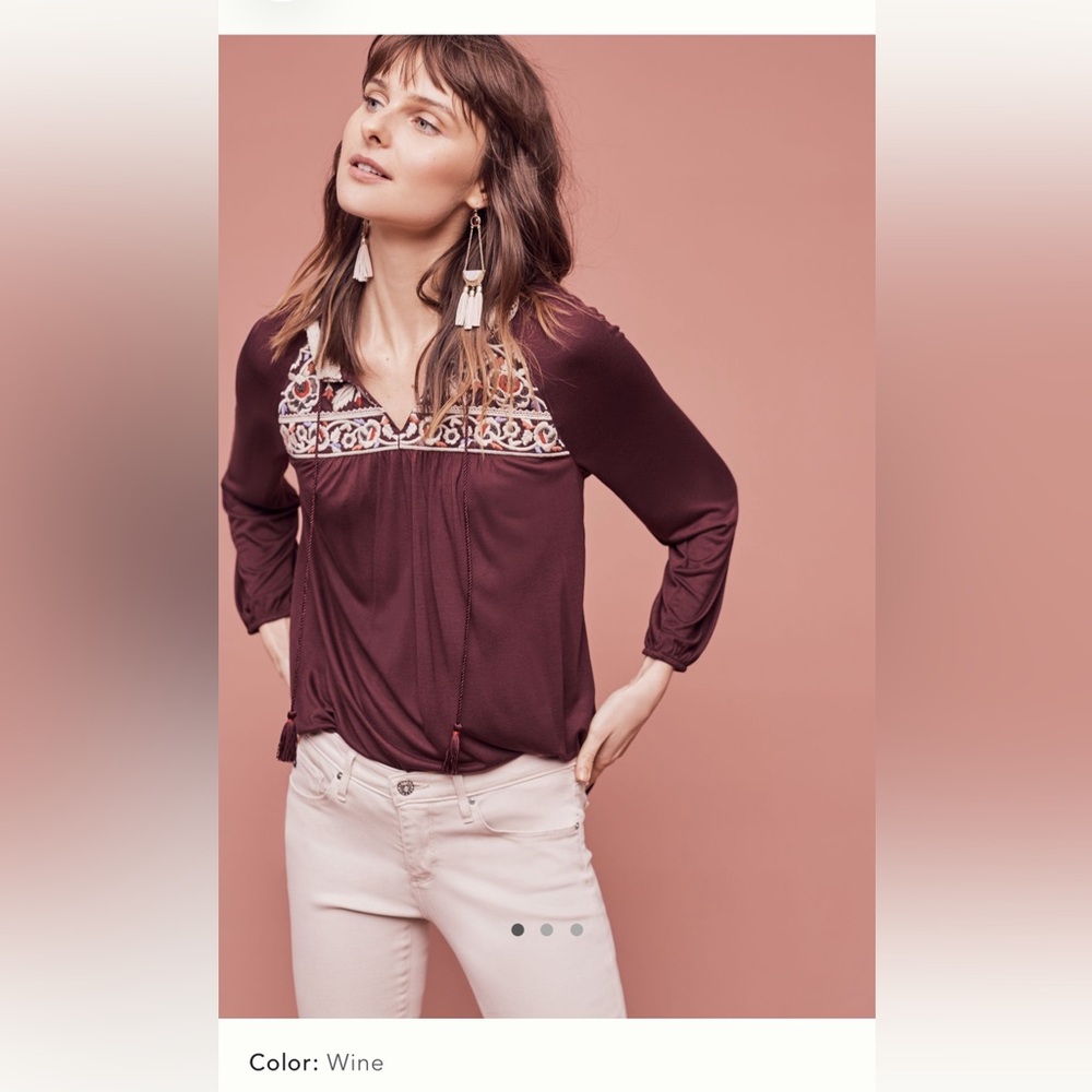 NWT Anthropologie One September Nightingale Tassel Blouse , Size XL